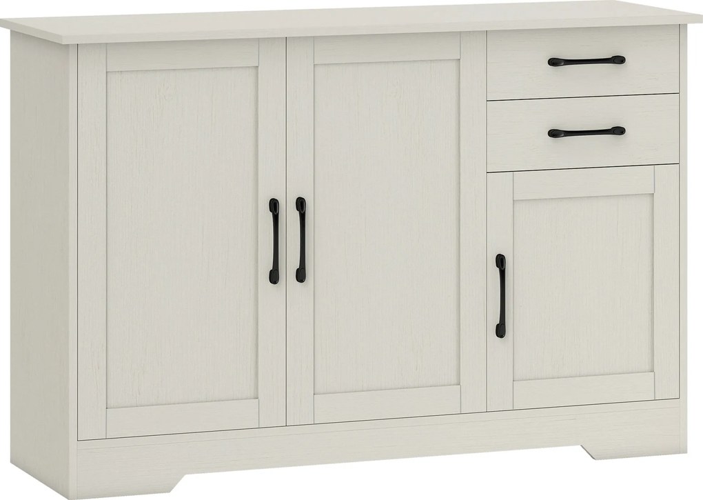 HOMCOM Aparador Branco com 3 Portas Moderno para Sala de Estar com 2 Gavetas Prateleira Ajustável 120x38x79 cm Madeira | Aosom Portugal