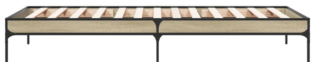 Estrutura de cama derivados de madeira e metal carvalho sonoma