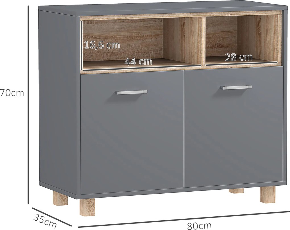 Móvel de arrumação para casa de banho 80 x 35 x 70 cm de estilo moderno com compartimentos abertos e portas duplas cinzento
