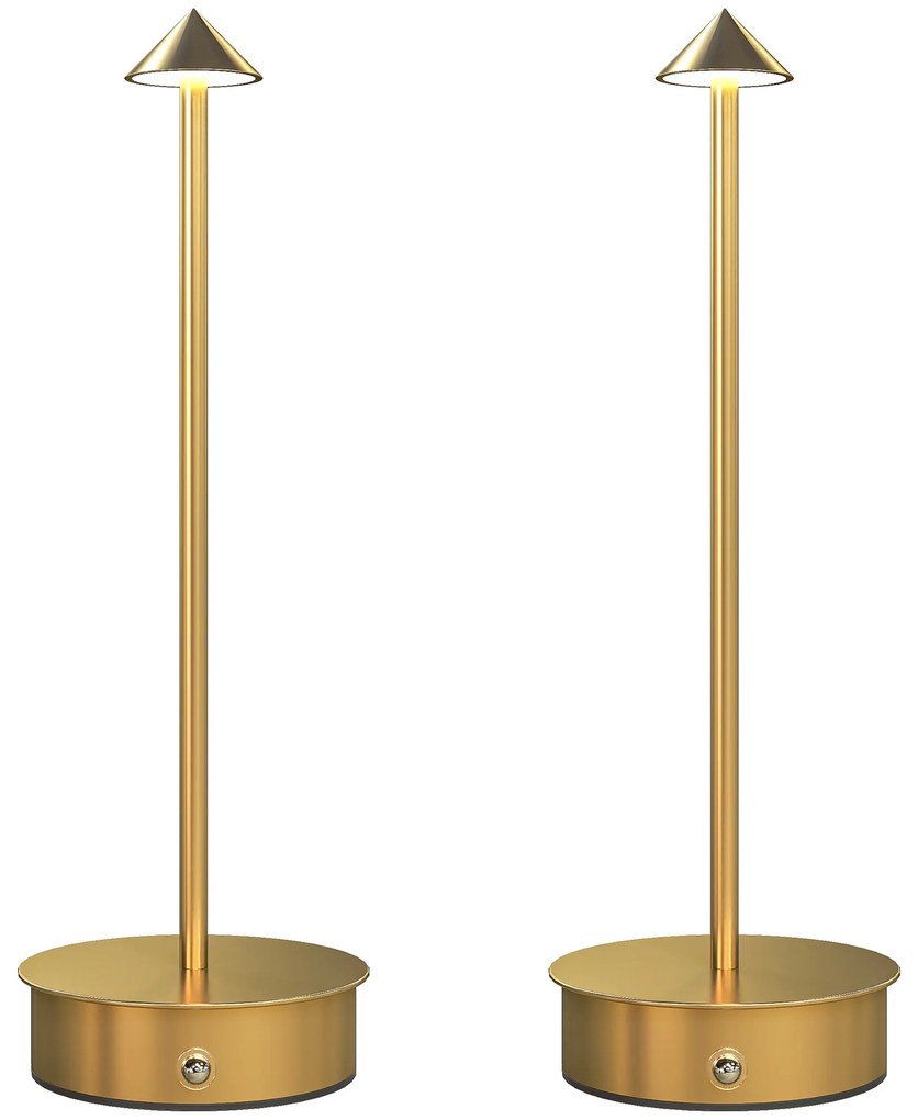 Conjunto de 2 Candeeiros de Mesa Recarregáveis por USB Reguláveis com Controlo Táctil 3000K/4500K/6500K Ø10x30 cm Dourado