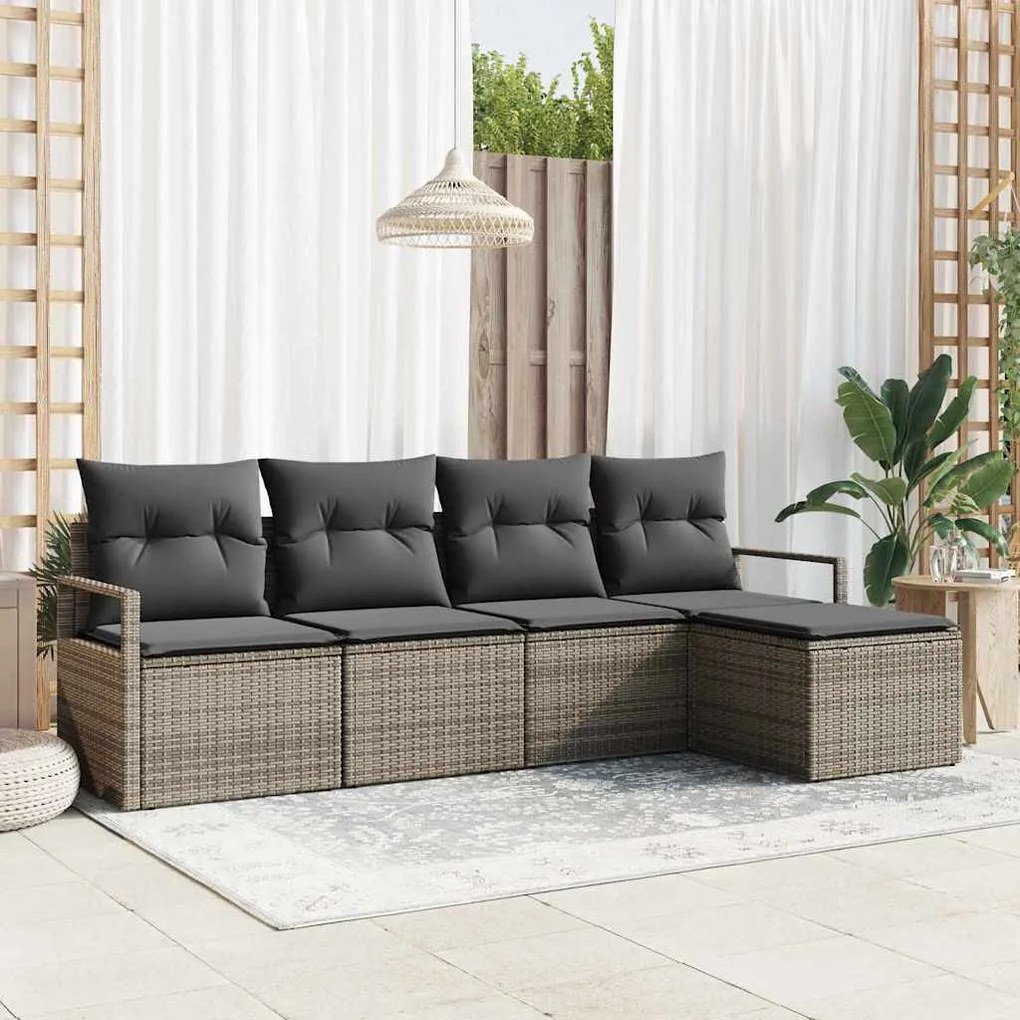 vidaXL Conjunto de Sofá de Jardim com 5 Peças e Almofadas Cinzas em Rattan Sintético