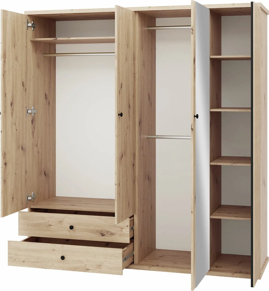 Roupeiro Venmava 114, Preto, Carvalho Artisan, 213x200x60cm, 177 kg, Portas para roupeiro: Com dobradiças