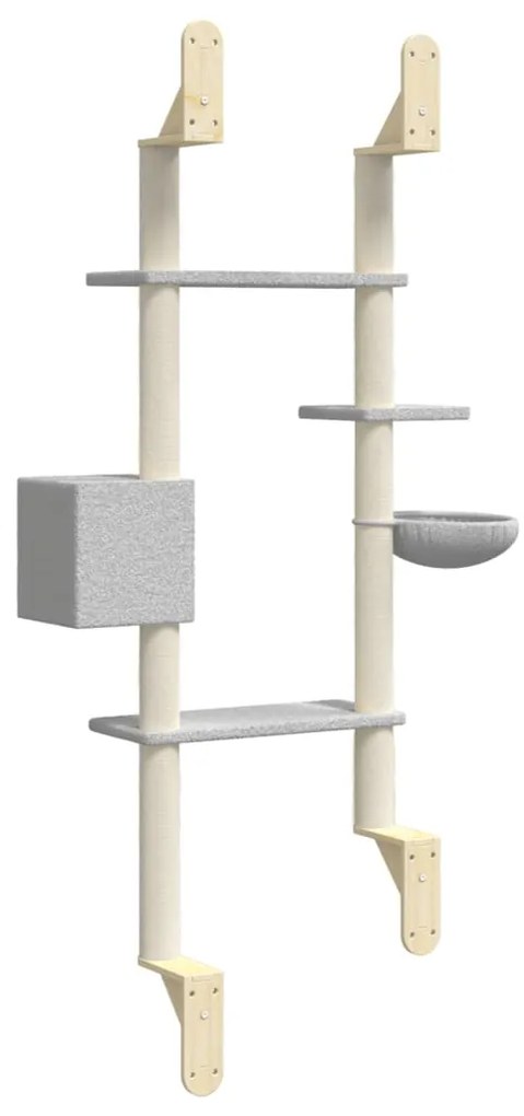 Árvore parede p/ gatos c/ poste arranhador 180 cm cinza-claro