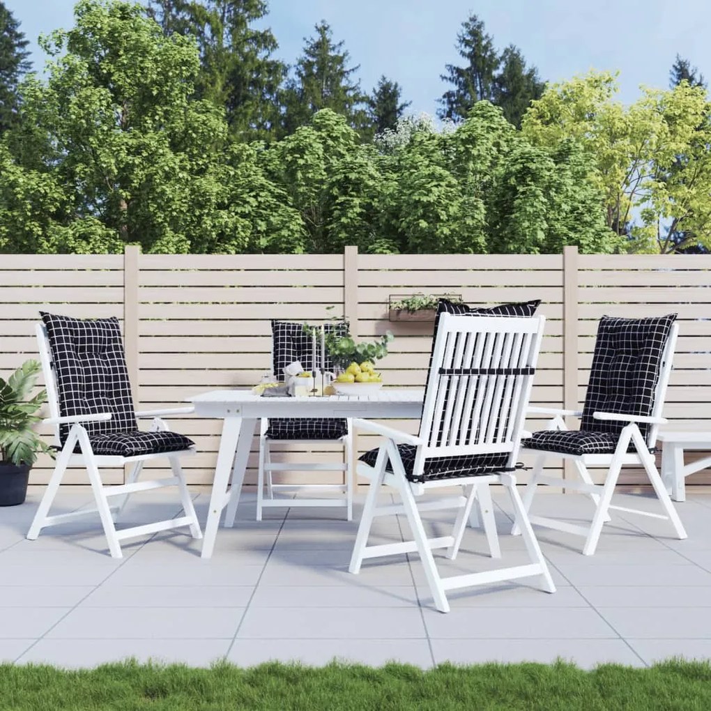 vidaXL Almofadões cadeiras altas de jardim 4pcs tecido xadrez preto