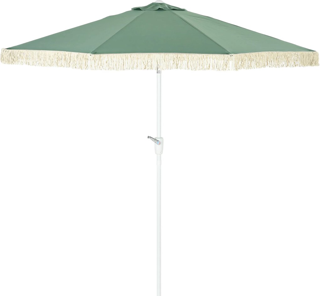 Guarda-sol de jardim, guarda-sol de exterior inclinável, guarda-sol com franjas e manivela, 8 varas, dimensões: Ø 2,65 x 2,45 m, verde