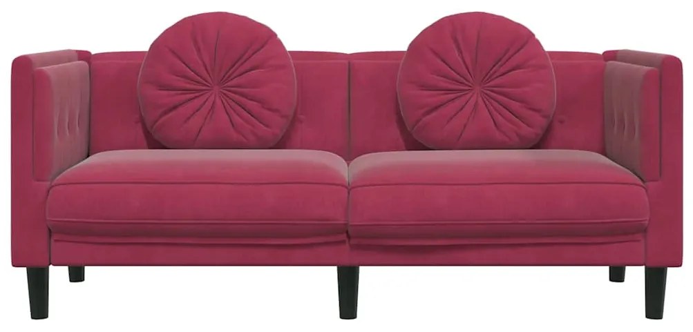 Sofá com almofadões 2 lugares veludo vermelho tinto