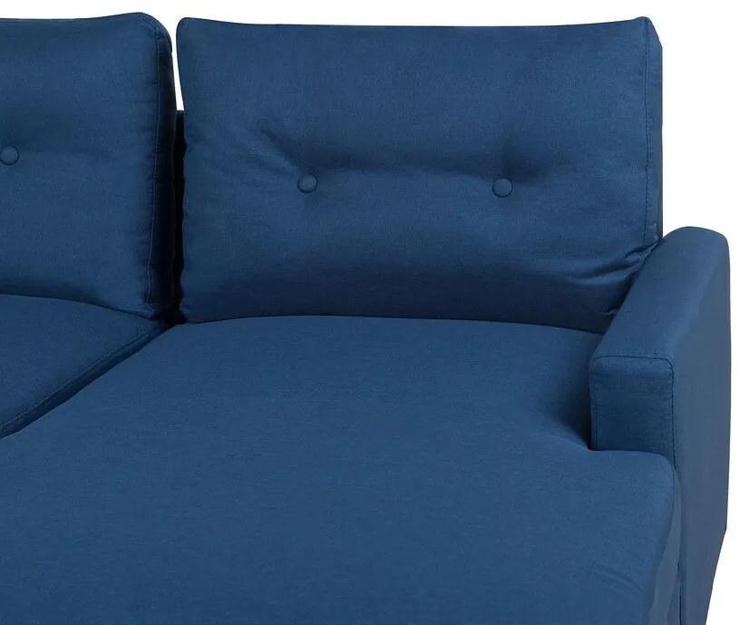Sofá-cama de canto à esquerda com 4 lugares e arrumação em tecido azul marinho FLAKK Beliani