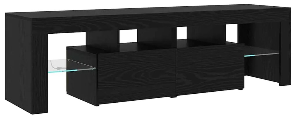 Gabinetes de TV 2 pcs com Luzes LED Carvalho Preto Madeira Ingenheirad