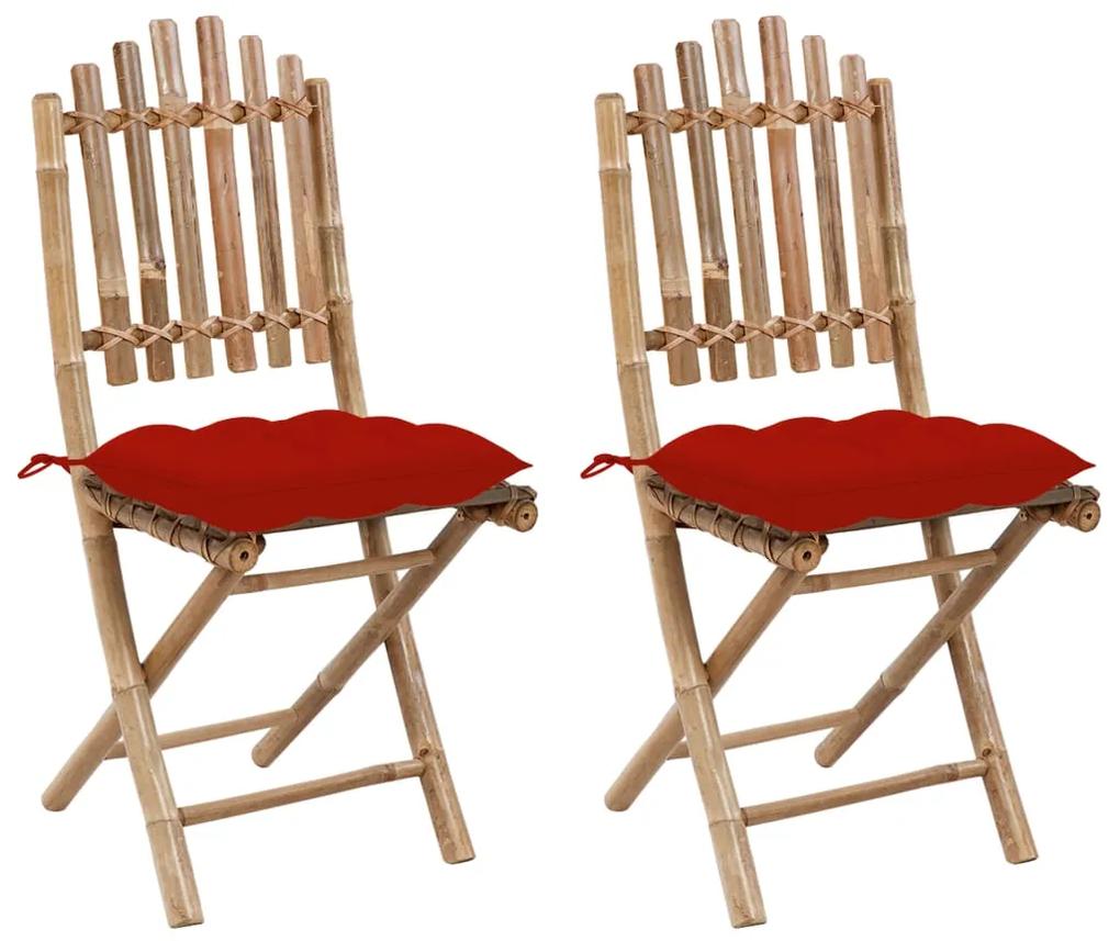 3064008 vidaXL Cadeiras de jardim dobráveis c/ almofadões 2 pcs bambu