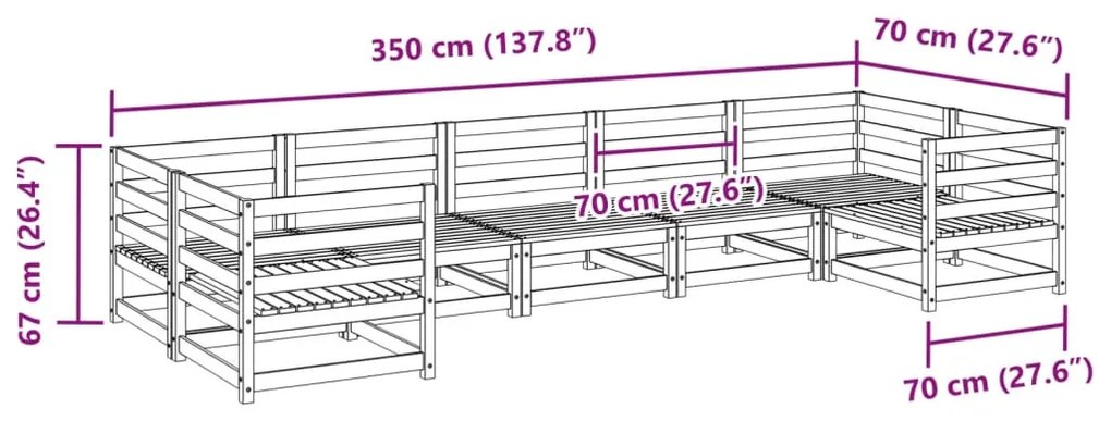 7 pcs conjunto de sofás para jardim madeira de pinho maciça