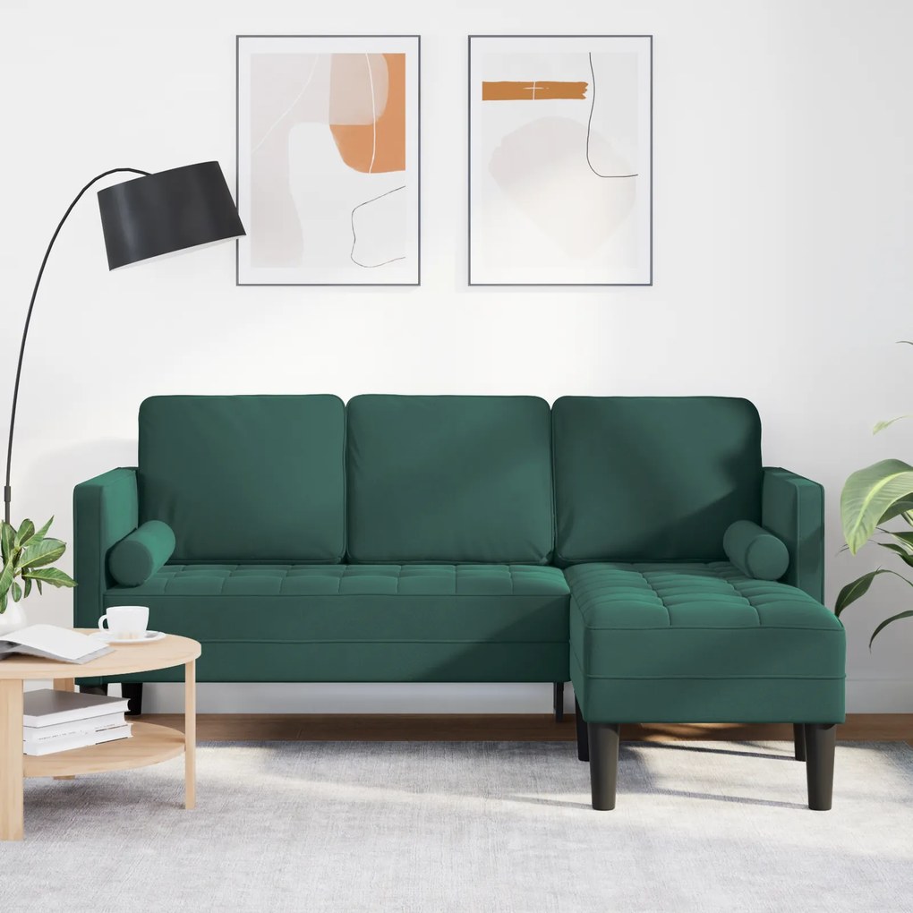 vidaXL Sofá de 3 lugares com chaise L verde escuro 160 cm de veludo