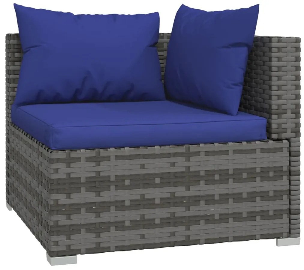 5 pcs conjunto lounge de jardim c/ almofadões vime PE cinzento