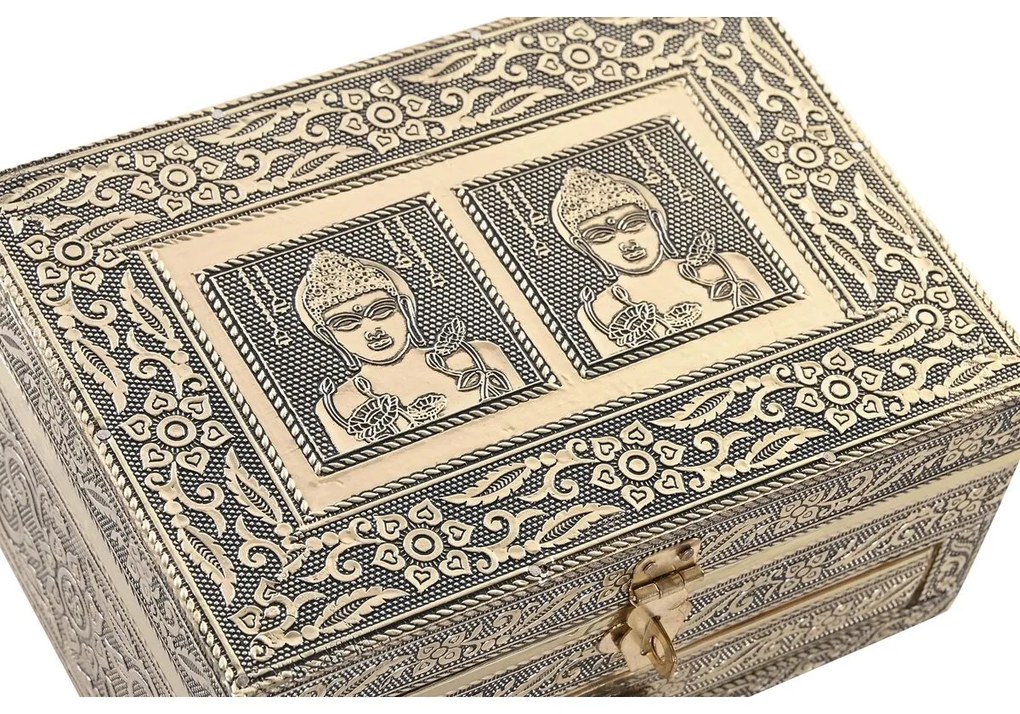 Guarda-Joias DKD Home Decor 17,5 x 12,5 x 8,5 cm Champanhe Bege Madeira Alumínio