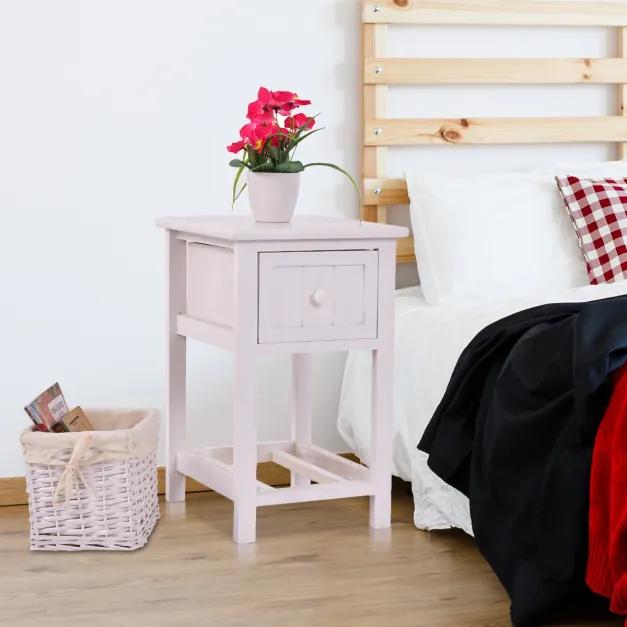 Mesa de cabeceira de madeira com 1 gaveta e 1 cesta de vime Mesa lateral para quarto sala de estar estudo 31 x 28 x 45 cm  branco