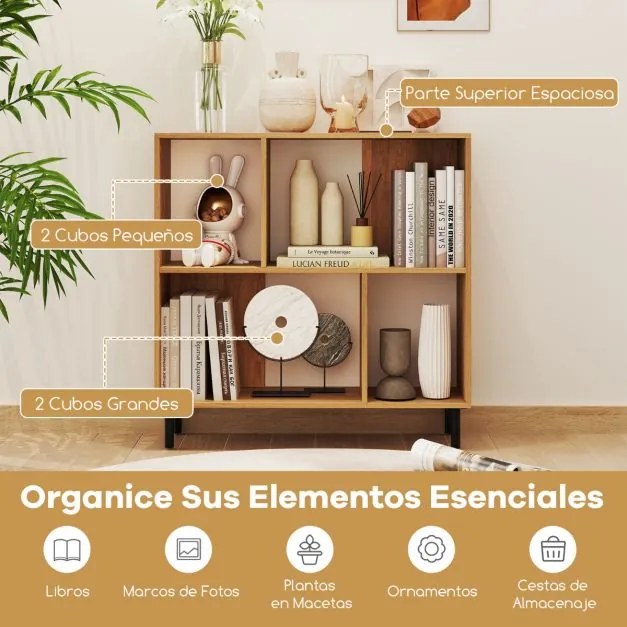 Estante de 4 cubos com pernas de metal 90 x 30 x 90 cm natural