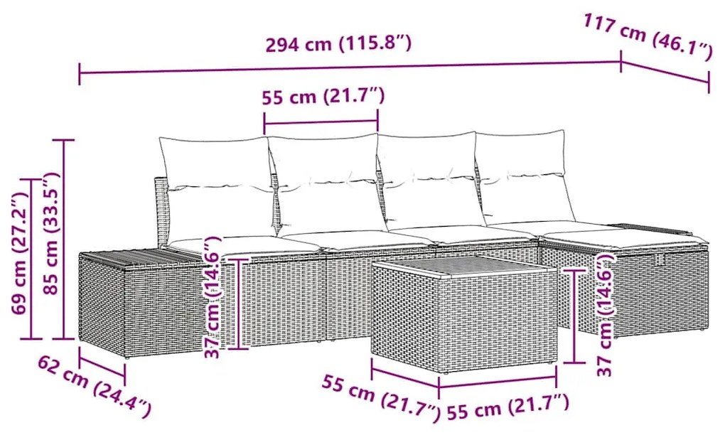 Conjunto de Sofá de Jardim 6 Peças com Almofadas Bege Rattan