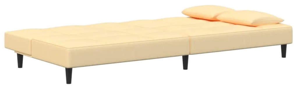 Sofá-cama 2 lugares com duas almofadas veludo cor creme