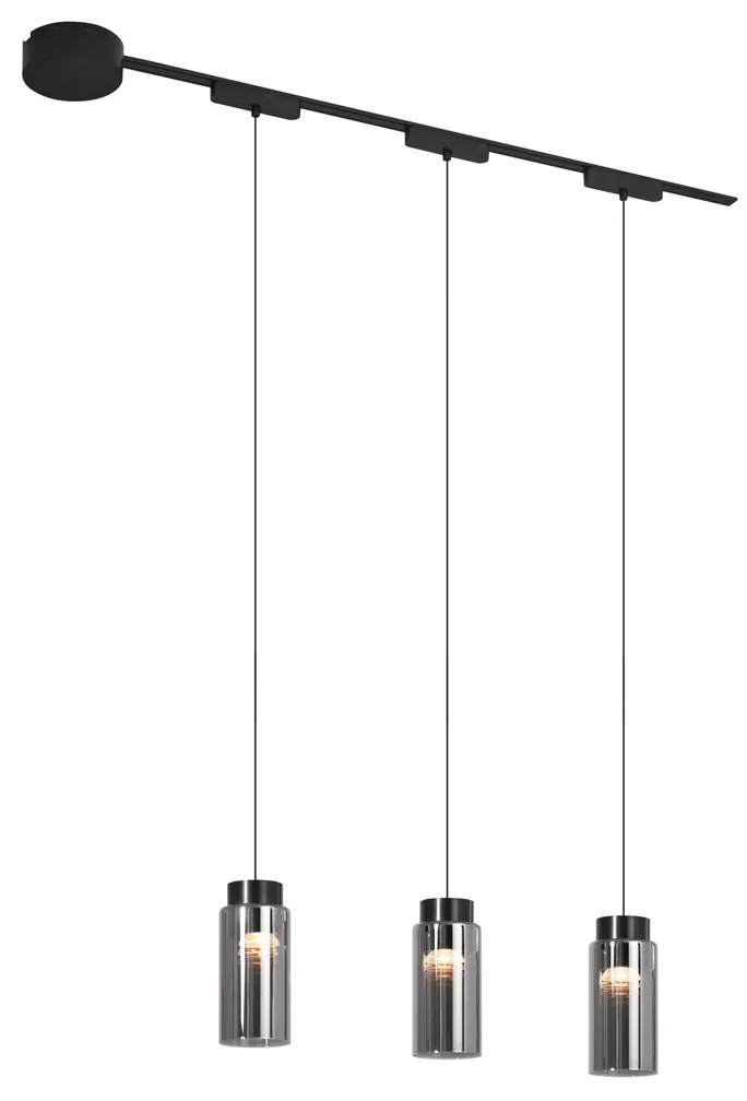 Sistema de iluminação de trilho moderno com 3 pendentes pretos monofásicos - Magnetic Vance
