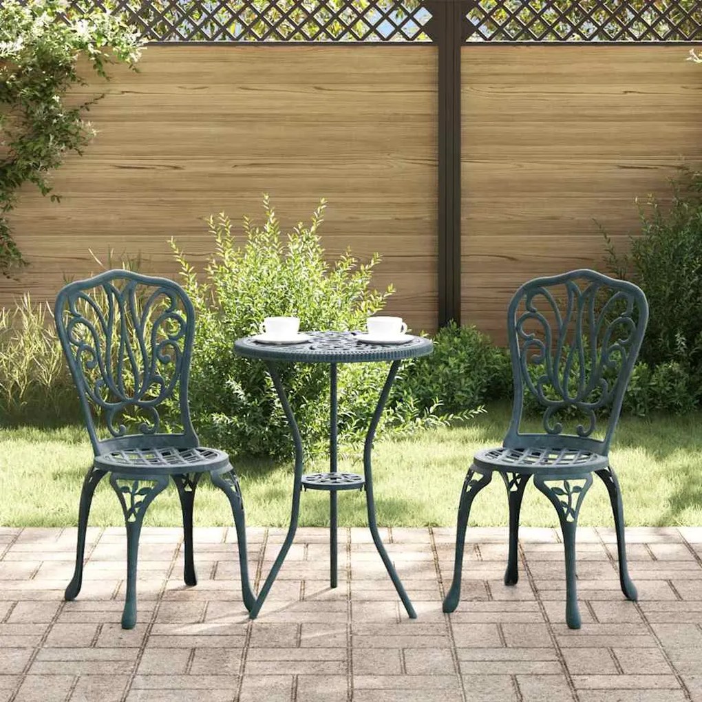 vidaXL Conjunto Bistro de Jardim 3 pcs Verde Alumínio