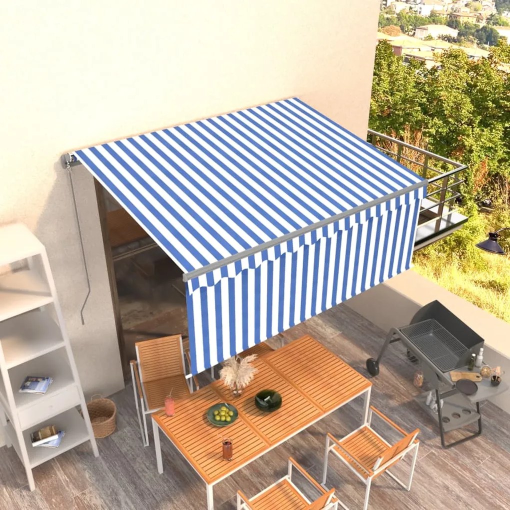 Toldo retrátil manual com estore 3,5x2,5 m azul e branco