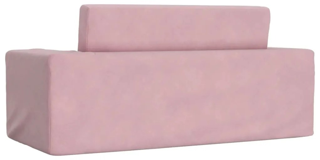 Sofá-cama infantil de 2 lugares pelúcia macia rosa