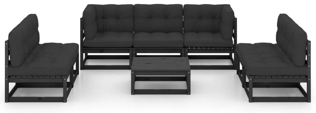 8 pcs conjunto longue de jardim c/ almofadões pinho maciço