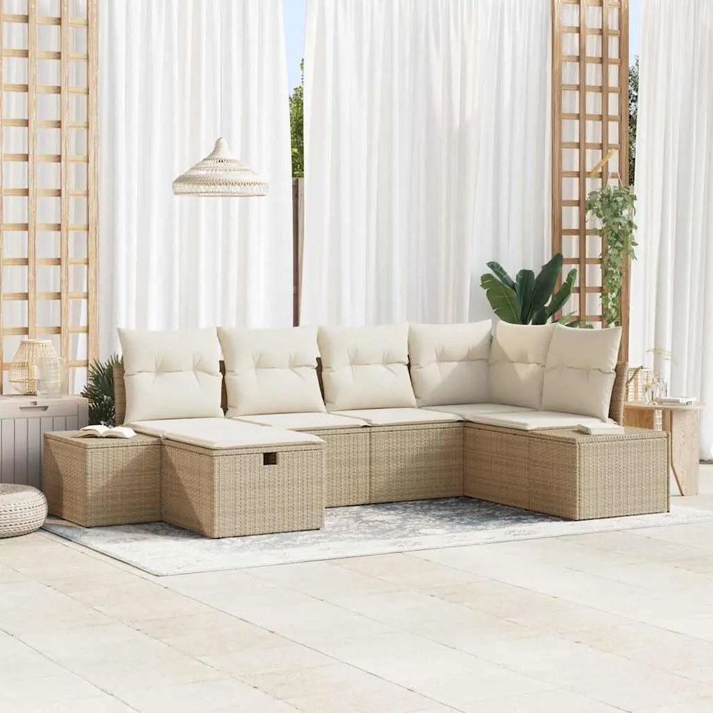 vidaXL Conjunto de sofá de jardim de 6 peças com almofadas bege de polipropileno
