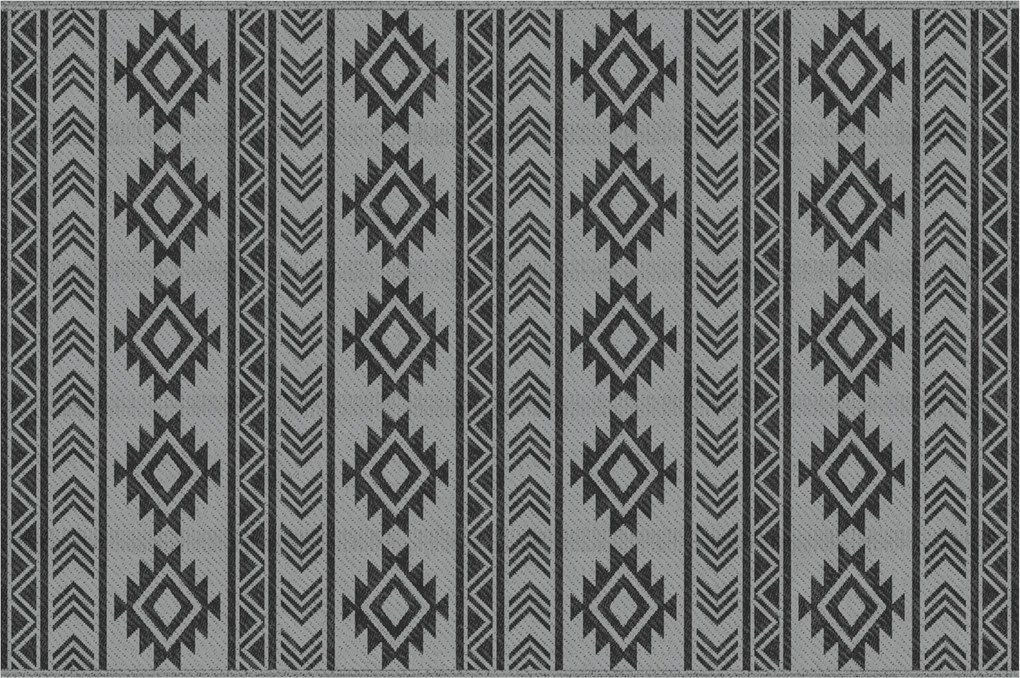 Tapete de Exterior Reversível 182x274 cm Impermeável Anti-UV para Viagens em Caravana Preto e Cinzento