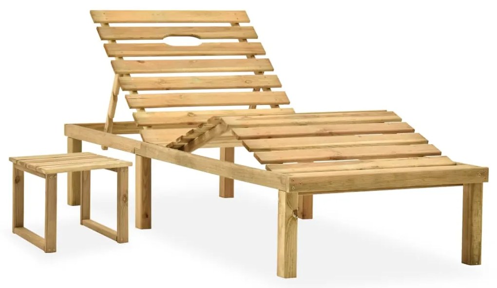 Espreguiçadeira de jardim com mesa e almofadão pinho impregnado