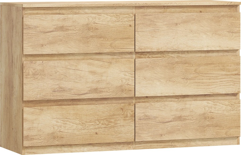 HOMCOM Cômoda 6 gavetas móvel de arrumação sem puxadores design minimalista 120 x 39 x 75 cm carvalho | Aosom Portugal