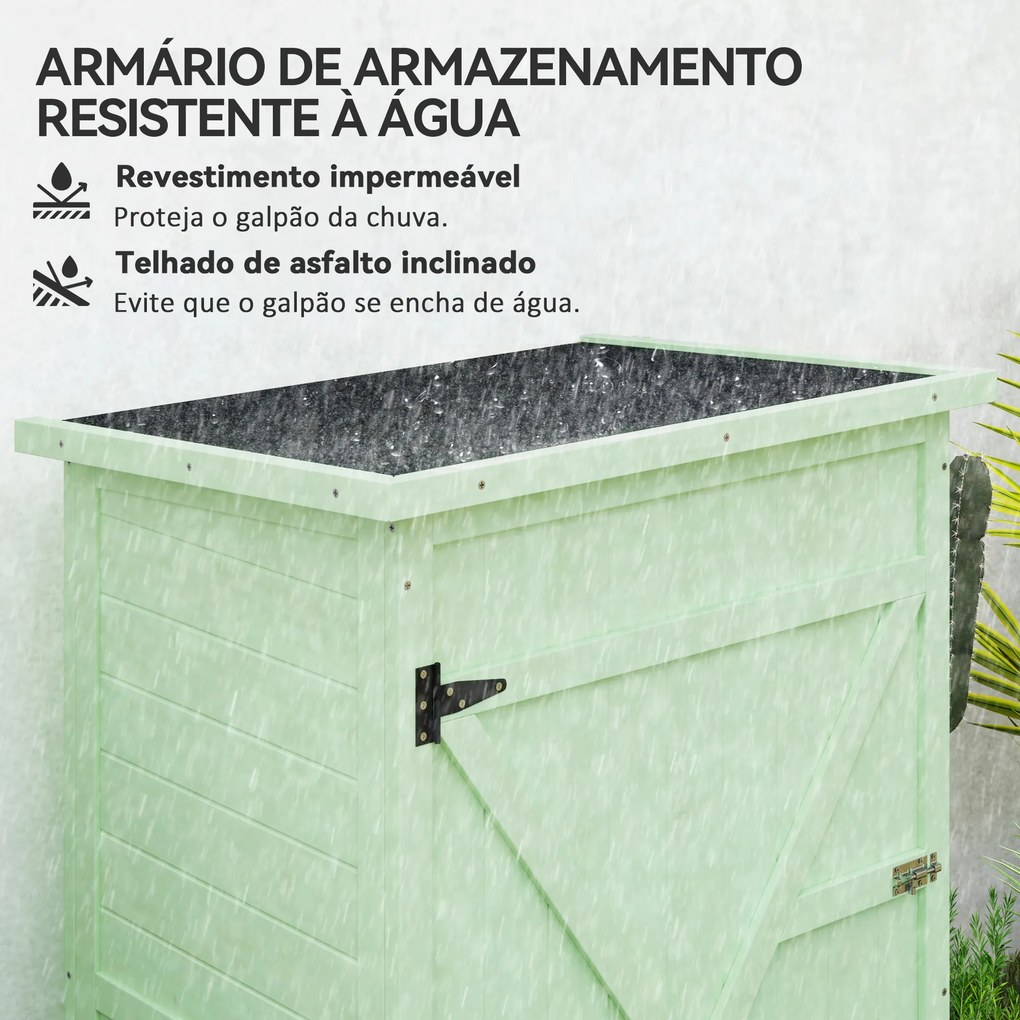 Armário de Jardim em Madeira para Exterior com 2 Prateleiras e Telhado de Asfalto 75x56x115 cm Verde
