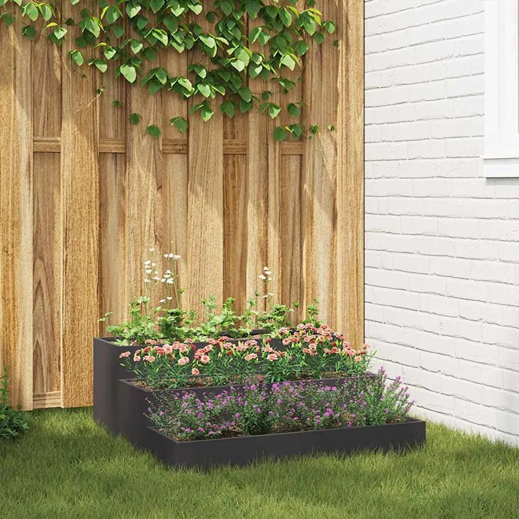 Jardineira com 3 Camadas 90x90x35 cm em Aço Preto