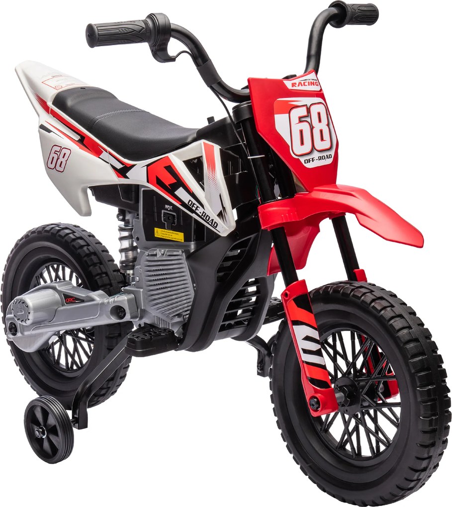 AIYAPLAY Mota Elétrica Infantil 12V Música Velocidade 2,4-5 km/h Rodas Auxiliares para Crianças 3-8 Anos Vermelha 109,5x60x72,5 cm | Aosom Portugal