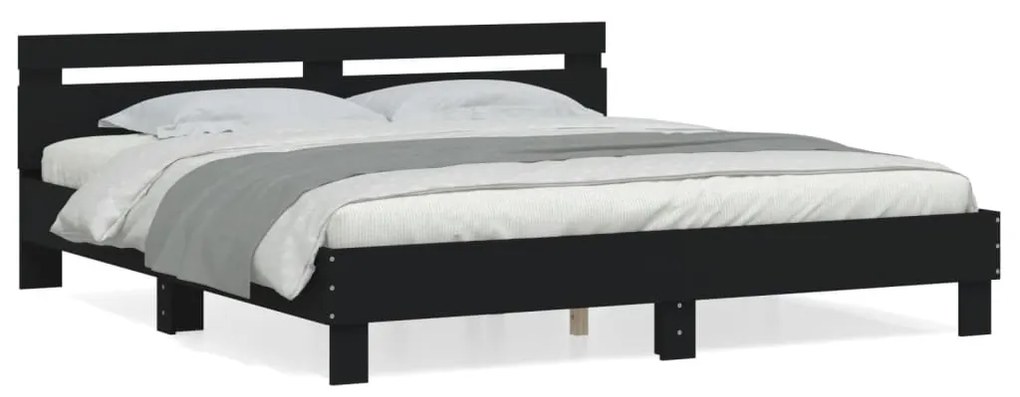 vidaXL Estrutura cama c/ cabeceira 180x200 cm derivados madeira preto