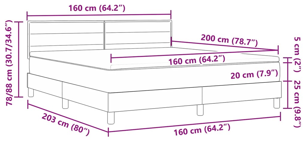 Cama Box com Colchão Preta 160x200 cm Tecido