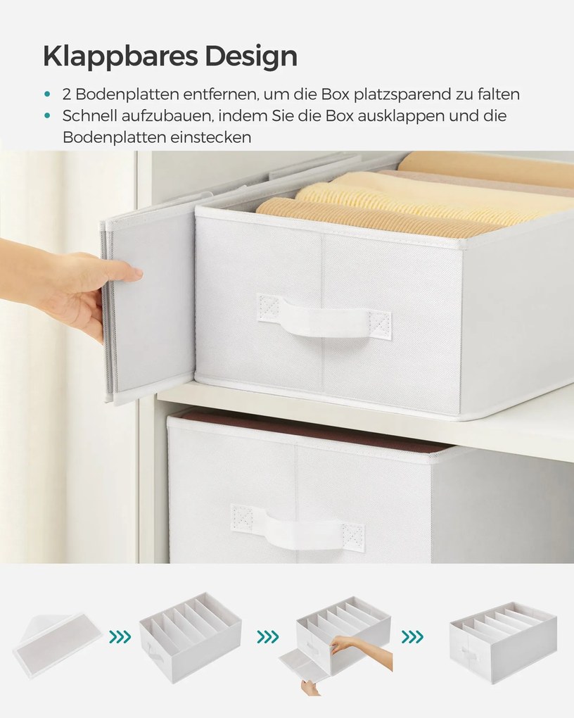 Conjunto de 4 dobráveis Caixas 42 x 30 x 17 cm Organizadoras de roupeiros 6 compartimentos Brancas