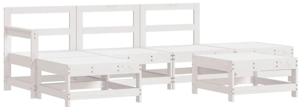 6pcs conjunto lounge jardim c/ almofadões madeira maciça branco