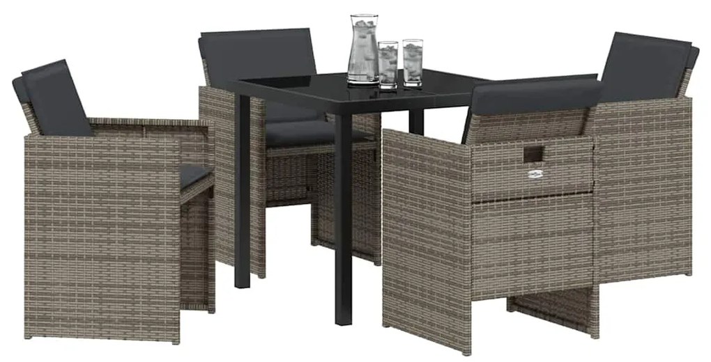 Conjunto de Jantar para Jardim com 5 Peças e Almofadas Cinzas em Ratta