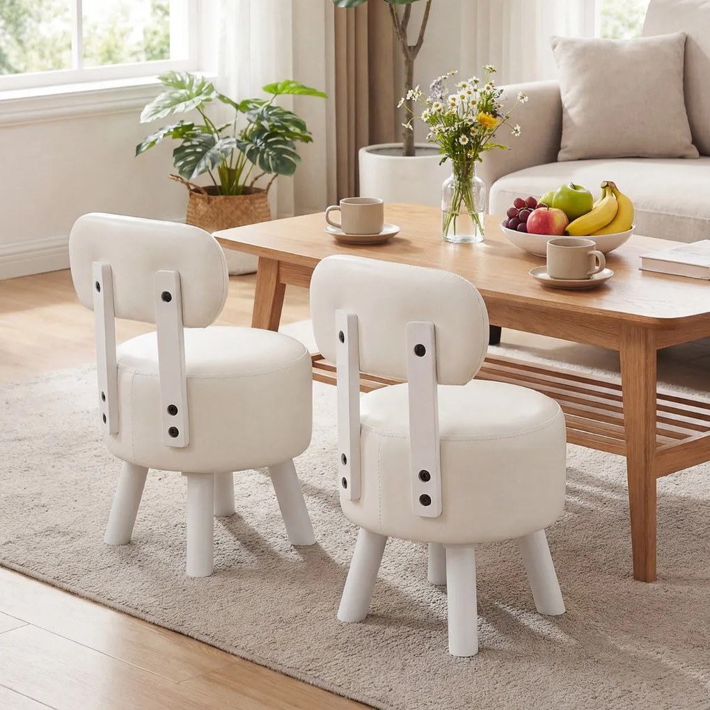 Conjunto de 2 pufes com encosto em madeira de borracha e espuma espessa, com capacidade para 150 kg, 32,5 x 35 x 51 cm, para sala de estar ou hall de