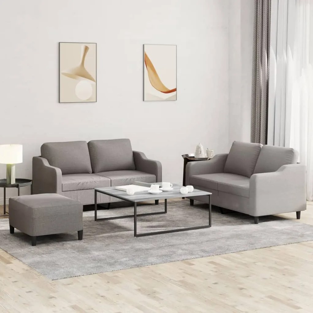 vidaXL 3 pcs conjunto de sofás com almofadões tecido cinza-acastanhado