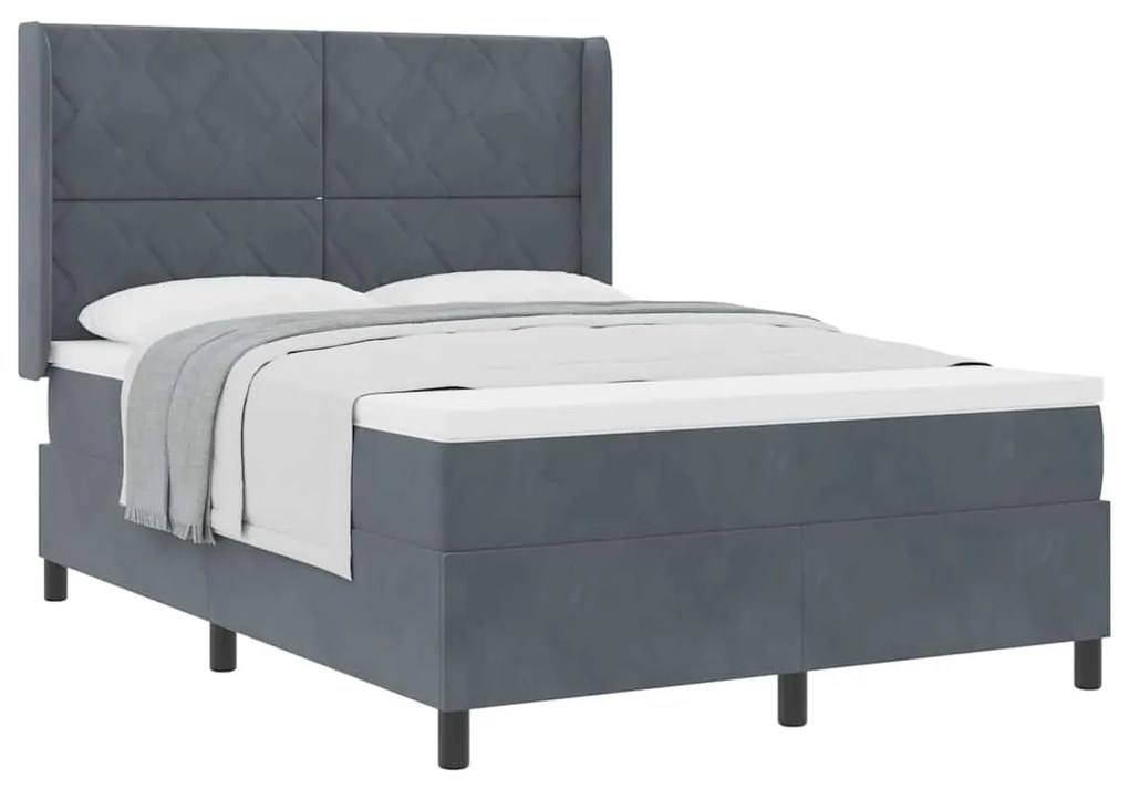 Cama Box Spring com Colchão Cinza Escuro 140x190 cm Veludo