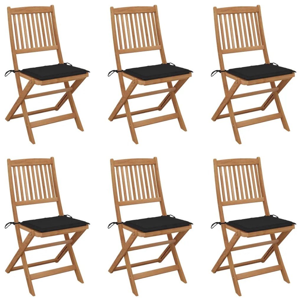 vidaXL Cadeiras de jardim dobráveis c/ almofadões 6 pcs acácia maciça