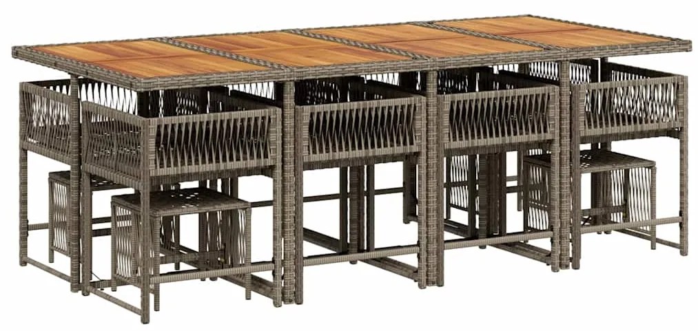 13 pcs conjunto jantar p/ jardim c/ almofadões vime PE cinzento