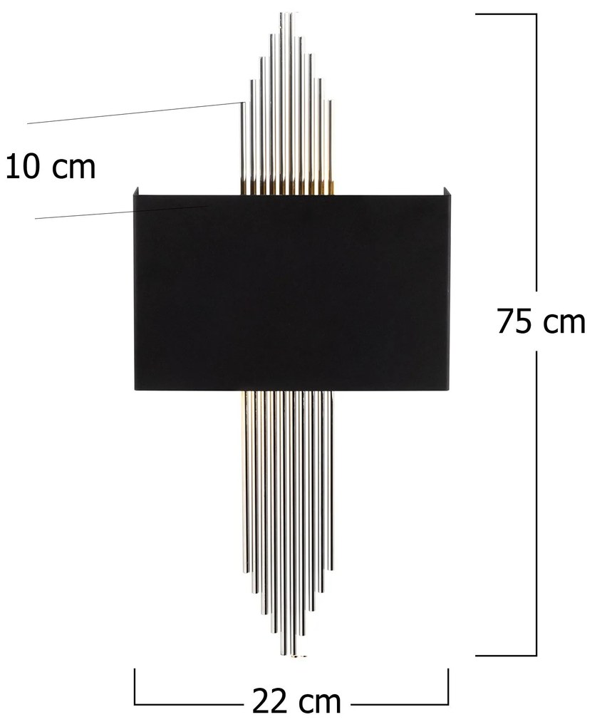 Candeeiro de Parede Modelo 614 – Preto e Prateado – 75 x 10 x 22 cm