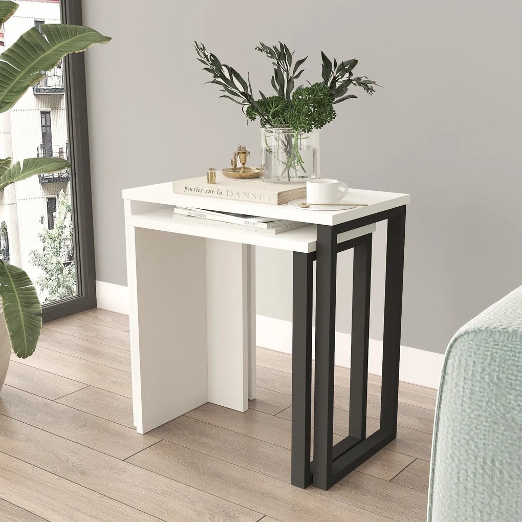 Conjunto de Mesas de Apoio ON7 – Branco – 51x52,8x29,5 cm / 44,5x47,8x