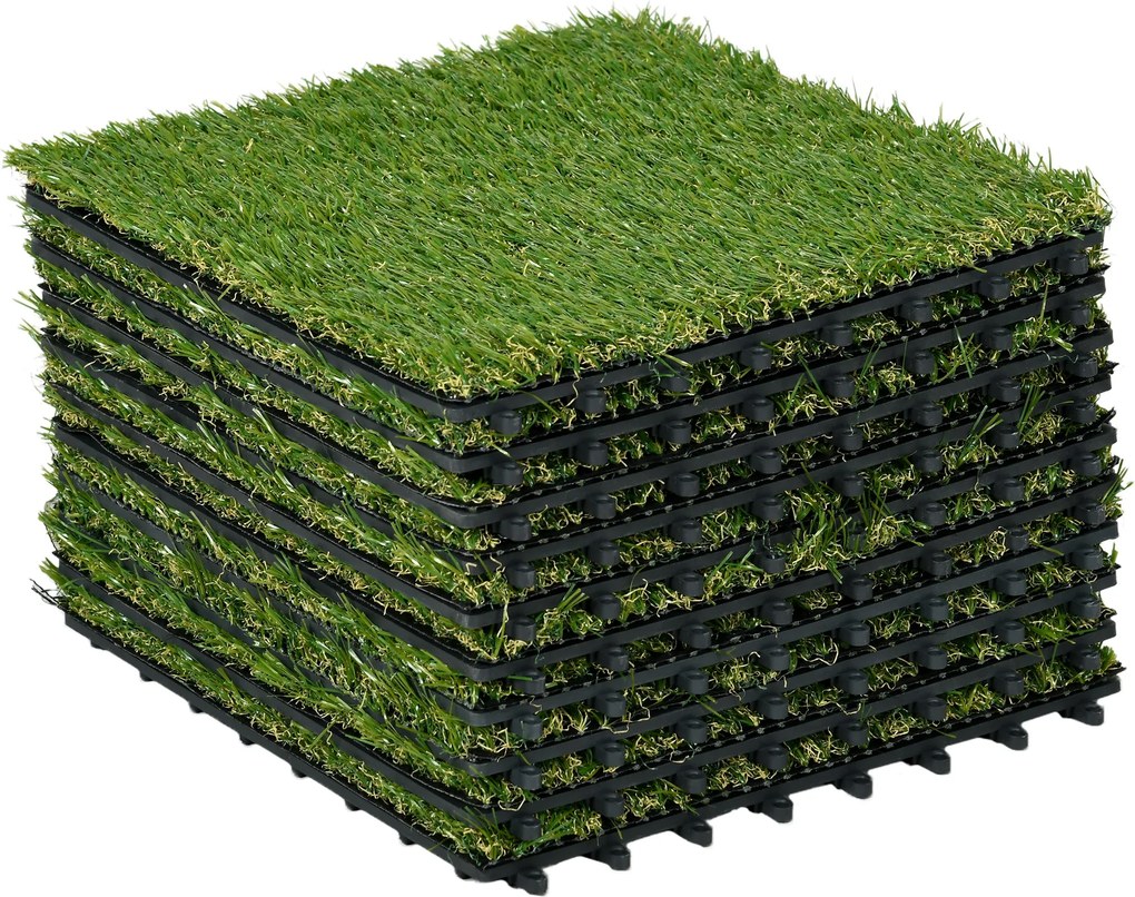 Outsunny Relva Artificial 30x30cm 10 Peças Alta Densidade 11000 Para Exterior Pátio Terraço Resistente Durável Verde | Aosom Portugal