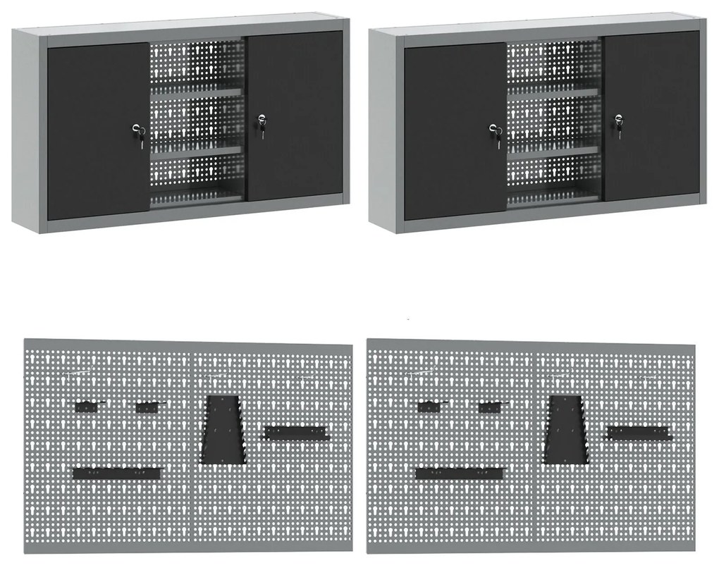 Conjunto de Bancada de Trabalho com 8 Peças em Aço Cinzento