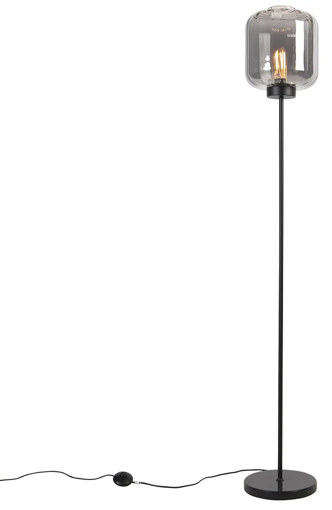 Candeeiro de pé inteligente preto com vidro fumado incl. Wifi ST64 - Qara