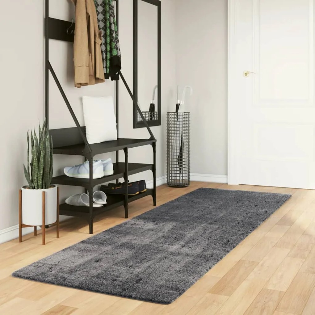 vidaXL Tapete pelo curto macio e lavável HUARTE 80x250 cm antracite