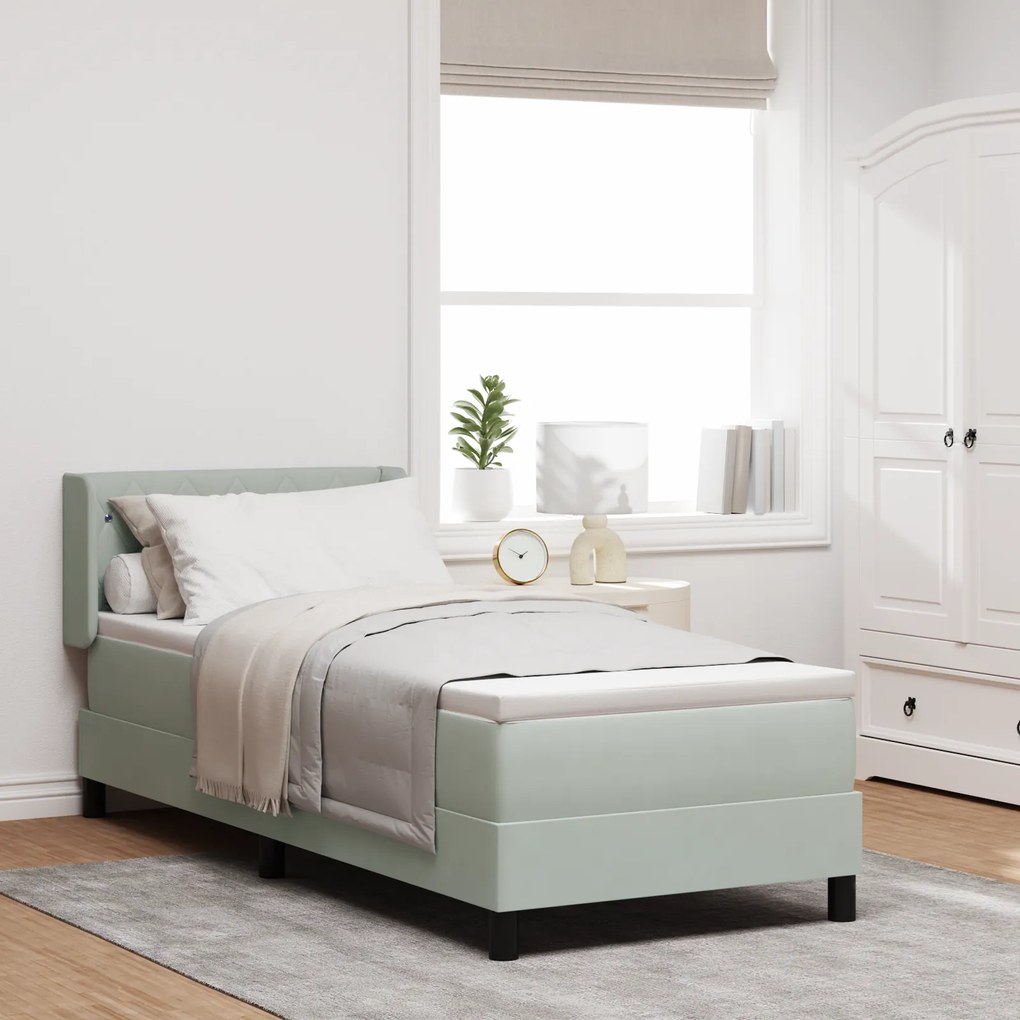 vidaXL Cama Box Spring com Colchão Cinza Claro 80x200 cm Veludo